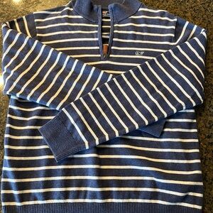 Vineyard Vines Classic Blue and White Striped Quarter Zip Sweater